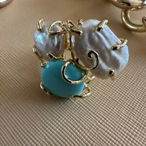 Puglian Gold and Turquoise Adjustable Statement Ring